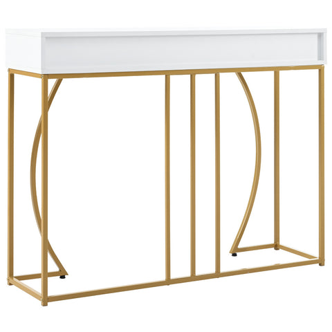 Konsolentisch,Flurtisch mit 2 Schublade ,Leichter Luxus-Stil Beistelltisch, Sofatisch ,120x38x76 cm,Weiß/Gold