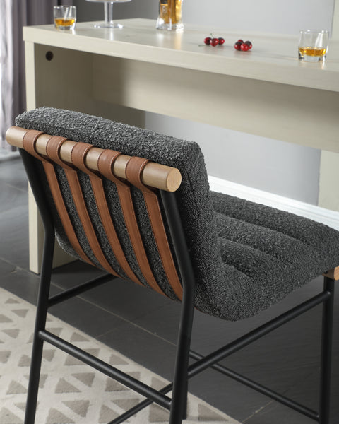 Lahni 17.75&quot; Dark Gray Boucle Fabric Counter Height Chair