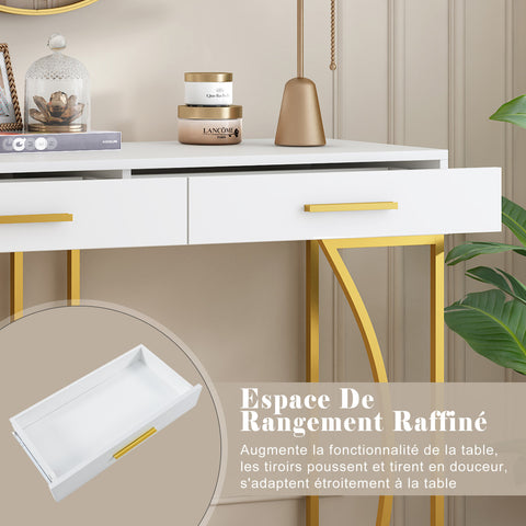 Konsolentisch,Flurtisch mit 2 Schublade ,Leichter Luxus-Stil Beistelltisch, Sofatisch ,120x38x76 cm,Weiß/Gold