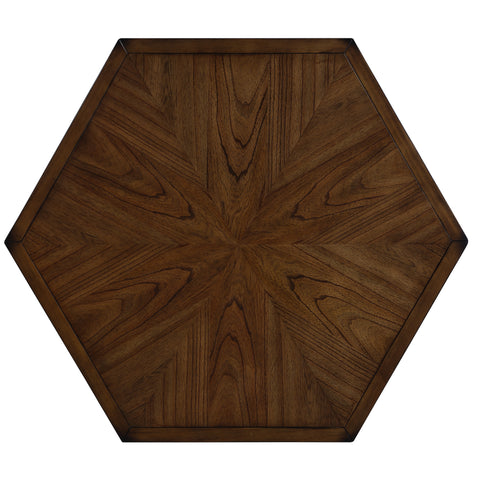 2 Tier Retro Hexagon Living Room Solid Wood Coffee Table with Shelf &amp; Drawer, 36&#039;&#039; Mid-Century Center Coffee Table for Living Room, Office. Cherry